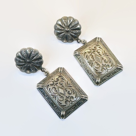 Vintage Earrings Victorian Revival Bohemian Large Pierced - Picture 2 of 4